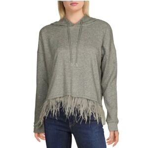 AQUA Gray Feather Trim Pullover Light Gray Hoodie - M